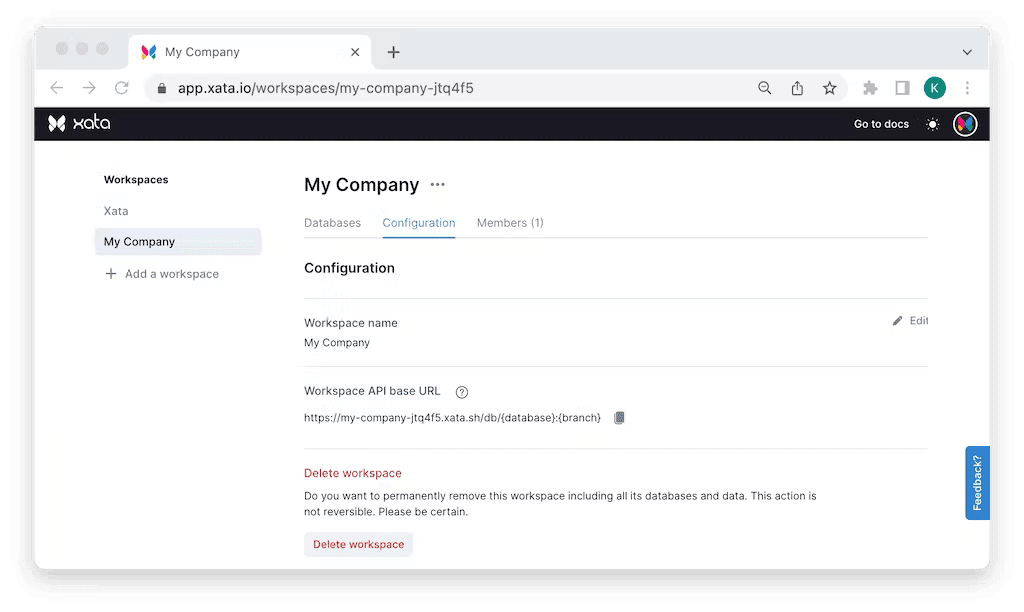 Managing a workspace in Xata